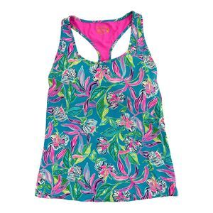 LILLY PULITZER Luxletic Mina Bra Tank Athletic Top Turquoise Pink Floral XS